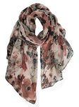 GERINLY Lightweight Scarves Fashion Flowers Print Shawl Wrap For Women Summer Neck Accessory Pretty Sarong (Brown)