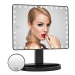 FASCINATE Rechargeable Lighted Makeup Vanity mirror with 45 LED Lights, Large Light Up Mirror, 10X Magnification Touch Screen, 360° Rotation Portable Tabletop Desk Cosmetic illuminated Mirror