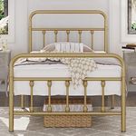 Yaheetech Classic Metal Platform Bed Frame Mattress Foundation with Victorian Style Iron-Art Headboard/Footboard/Under Bed Storage/No Box Spring Needed/Twin Size Antique Gold