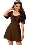 Aahwan Solid Brown Drawstring Flared Mini Dress for Women's & Girls' (194-Brown-XS)