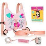 HappyVk Toddler Leash Harness - Baby Anti Lost Wrist Link with Key Lock - Kid Pink Leash- Child Safety Harness ages 1-4 - Cute Little Bunnies