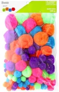 Essentials By Leisure Arts Pom Poms, Bold Neon -Assorted Sizes, 100 Pieces Per Pack