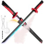 Cyberpunk Spark Sword Toys- 31.5inch 8 Colors RGB LED Light, Mist Spray, Cool Spark, Smart Hit Sound Interaction - Valentines, Birthday, Easter, Gifts for Boyfriend, Men, Teenages & Friends(Red)
