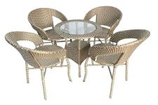 Anaya Decor D-12 Chairs Table Set 4+1 Wicker Patio Furniture Sets 4 Chair and 1 Table for Garden Balcony Bedroom Powder Coated Frame Uv Protected Wicker (Gold)