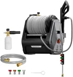 Giraffe Tools Grandfalls Retractable Wall Mount Pressure Washer Plus, Electric Power Washer with 100ft Pressure Hose, Max 2900PSI 2.2 GPM, Automatic Rewind, Any Length Lock, Dark Silver