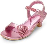 DREAM PAIRS Girls Sandals Ankle Strap Square Toe Low Heel Crystal Shell Wedding Party Flower Dress Shoes for Little Kids/Big Kids,Size 3 Little Kid,PINK,SDSD2420K