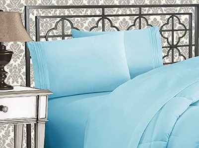 Elegant Comfort Luxurious 1500 Thread Count Egyptian Quality Three Line Embroidered Softest Premium Hotel Quality 4-Piece Bed Sheet Set, Wrinkle and Fade Resistant, Double, Aqua Blue