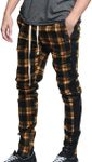 Men's Plaid Checkered Tartan Outer Side Stripe Inseam Ankle Zipper Drawstring Premium Track Pants TR537 - Gold - 2X-Large - JJ5E