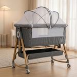 Mee Mee Regal Sway Cradle for New Born Baby and Swing Anti Sleep Tilt Mode/Ultra-Light Cradle with Patented Rocking & Mosquito Net, Detachable 360° Swivel Wheels (Grey)
