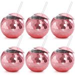 Nicunom 6 Pack Disco Ball Cups with Lids & Straws, 19 Oz Rose Gold Pink Disco Ball Tumbler Disco Flash Ball Cup Sparkly Glitter Disco Bachelorette Party Drinking Tea Syrup Bottle