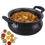 Vinod Black Pearl Hard Anodised Non Stick Handi with Lid - 2 Litre, Mini | 3.25mm Thickness | Biryani Pot | Metal Spoon Friendly | 2 Year Warranty | Toxin Free - Black