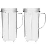 22oz Cups Compatible with NutriBullet Magic Bullet Blender Mixer 200W - 2 Pack Tall Mugs Replacement Parts Accessories for Magic Bullet Juicer