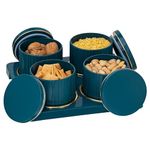 Selvel Dune Airtight Dry Fruit Container Tray Set -4 Pcs (450ml) -Multi-Color (Classic White, Repose Grey, Bluish Grey) Polypropylene with Subtle Gold Rim (Emerald Green)