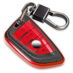 CTRINEWS for BMW Keychain with Leather Keychain, Blade Shape Advanced Soft TPU Surface Grain Car Key Case for New BMW Smart Key(Red)