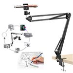 BROLAVIYA Overhead Video Mobile Stand, Metal Long Arm,1/4" Ball Head Male for Camera,Gopro Webcams,Mobile Bracket for Video,Desktop,Bedroom, Office, Table Mount, Black