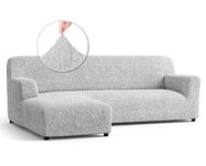PAULATO BY GA.I.CO. Sectional Couch Cover - Chaise L-Shape Sofa Slipcover - Washable Corner Couch Covers - 1-Piece Form Fit Stretch Cover - Microfibra Collection - Light Grey (Left-Facing Chaise)