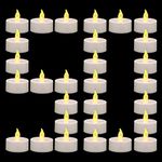 50 Pcs Flameless Tea Lights Candles Realistic LED Flickering Operated Tea Lights Steady Battery Tealights Long Lasting Electric Fake Candles in White Decoration for Party and Gifts Ideas(Warm)