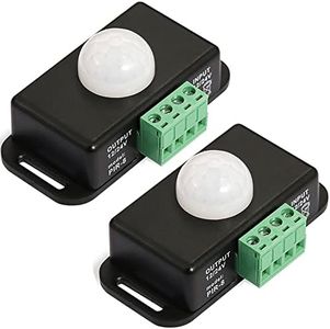 RTNLIT 12V 24V PIR Sensor, LED Motion Sensor Light Switch Body Infrared Motion Detector Controller for Flexible LED Strips Light(Black), 2 Pack