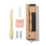 Brandluxe Dermaplaning Tool for Face, Eyebrow Shaping, Hair Removal and Exfoliation. Eco-friendly design. Includes 3 Swedish stainless steel blades (Royal Gold)