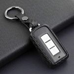 M.JVisun Soft Silicone Rubber Carbon Fiber Texture Case Key Fob Cover for Mitsubishi ASX Eclipse Cross Fortis Galant Lancer EVO Evolution Mirage Outlander RVR Car Key Shell - Black - Round Keychain