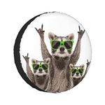 Axzzuas Three Funny Raccoon Green Sunglasses Showing Rock Animals Spare Tire Cover, Spare Tire Wheel Cover for Trailer Rv SUV Truck Camper Travel Accessories 14 Inch