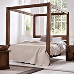 BL Wood Furniture Sheesham Wood Canopy Queen Size Poster Bed for Home | Bed for Bedroom Stylish | Walnut Finish