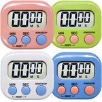 4 Pack Kitchen Timer, Multi Function Electronic Timer Simple Operation Large Display Loud Alarm for Kitchen, Study, Work, with Big Digits & Magnetic Backing(Blue,Green,Pink,White)