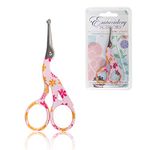 Stork Bird Rounded Safety Tip Embroidery Craft Stainless Steel Crane Scissors - Small Pink - 1 Pair