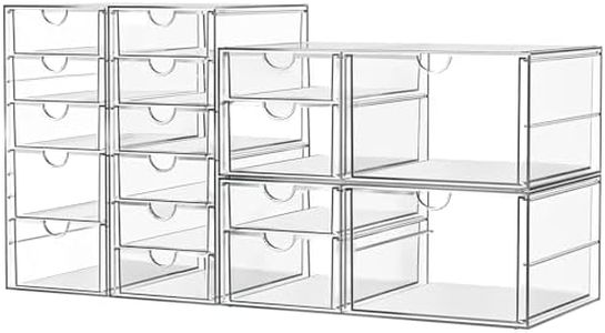 ARSTPEOE Makeup Acrylic Organizer with 17 Drawers(4 Sets), Desk Organizers and Accessories, Clear Makeup Organizer, Dustproof Storage Drawers for Office Art Craft Supplies