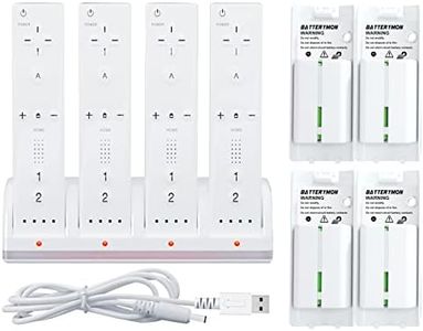 Battery Charger Set for Wii Wiiu Remote Controller, 4Pack Rechargeable Wii Battery Replacements + Wii Remote Charger Station Dock with 4 Charging Ports + USB Cord (NOT Include Controller)