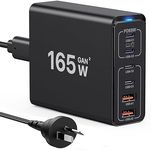 165W USB C Charging Station, USB C Desktop Charger GaN 6 Port Fast Travel Wall Charger Adapter Compatible with MacBook Pro/Air/iPhone 12/13/14/15 Series/Samsung Galaxy S22/S23/S24/Laptop (Black)