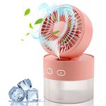 fenshine Spray Cooling Fan USB Mini Fan Desktop Foldable Cold Air Humidification Spray Fan Multifunctional Night Light (Peach Pink)