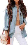 Women's Oversize Denim Jean Jacket Shacket Long Sleeve Boyfriend Blue Jean Shirts Women