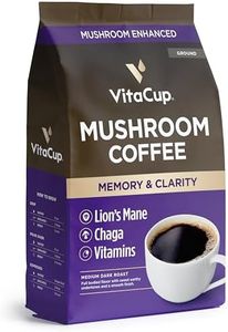 VitaCup Mushroom Coffee Grounds, with Lions Mane, Chaga, B Vitamins, D3, Boost Focus, Immunity, Memory & Clarity, Medium Dark Roast, 100% Arabica Specialty, 20oz, 52 Servings
