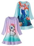 LOLPIP Girls Nightgown 2-Pack Dress Mermaid Unicorn Long Sleeve Cartoon Casual Dresses Size X-Large,130,7-8 Years