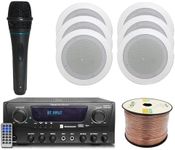 Home Theater System Kit 1000 Watts Bluetooth Receiver w/ 6 Qty 5.25" 175 Watts Each in-Wall in-Ceiling Speakers & 16 Gauge 250 ft. Speaker Wire Portable Microphone w/Remote Control by Technical Pro