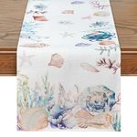 Betylifoy Ocean Seashell Table Runner Tropical Beach Coral Starfish Whelks Table Runners Summer Table Cover for Home Party Kitchen Dining Table Decoration