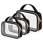 Wedama TSA Approved Toiletry Bags, 3 Pack Clear Makeup Bags with Handles, Large Opening Clear Toiletry Bags, PVC Cosmetic Bags for Women and Men, Clear Cosmetic Bags with Double Zipper, Black