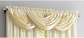 PREMIUS Crushed Satin Rod Pocket Panel and Waterfall Valance with Decorative Fringe Window Treatments, Curtain Set for Your Home, All Sold Separately (Ivory, Valance - 48X37 Inches)