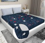 RD TREND® Presents Luxurious Glace Cotton Super Soft 210 TC 360° Elastic Fitted Bedsheet King Size (78X72X8 Inch) with 2 Pillow Covers, Color- Navy Blue Pattern-Star