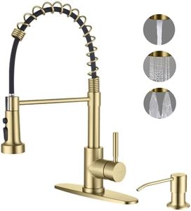 TOYWIA Gold Kitchen Faucets with Pull Down Sprayer and Soap Dispenser, Stainless Steel Single Pull Out Spring Sink Faucet, 3 Function Sprayer 1 or 3 Hole Deck Plate for Farmhouse Rv Bar