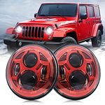 (2PCS) DOT Approved 7 Inch Round LED Headlight High Low Beam Compatible with Jeep Wrangler JK LJ CJ TJ 1997-2018 Headlamps, Red