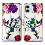 Bcov iPhone 13 Case, Hummingbird in Flowers Bird Leather Flip Phone Case Wallet Cover with Card Slot Holder Kickstand for iPhone 13