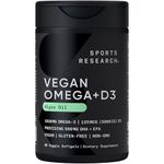 Sports Research Vegan Omega-3 with Vitamin D3 Softgels - 1020mg Omega-3 & 5000iu D3 Supplement - Fish Oil Alternative with Vitamin D Plant-Based Support from Algae Oil - 60 Veggie Softgels for Adults