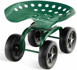 Costway Garden Cart with Seat, Heavy-Duty Rolling Outdoor Wagon Scooter w/Height Adjustable & 360° Swivel Seat, Gardening Work Seat Stool, Patio Scooter on Wheels for Lawn Yard Planting (Green)