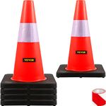 VEVOR Safety Cones, PVC Orange Traffic Cone with Reflective Collar and Weighted Base, Used for Traffic Control, Driveway Road Parking (18 in Height, 5 PCS)