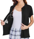 Deyeek Mastectomy Shirts with Drain Pockets Post Shoulder Surgery Shirts for Women Chemo Port Shirts for Women with Zippers Black