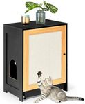 Hidden Kitty Litter Furniture Corner Litter Box Enclosure Kitty End Table with Scratching Board Door and Pull-Out Cat Litter Box Board, Cat Litter Cabinet Hidden Cat Washroom Black