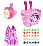 Suerico Girls Bike Decorations Kid Bicycle Accessories Kit- Bike Wheel Spoke Beads,Bike Streamers Tassel Ribbon, Bike Horn Bell,Bike Front Handlebar Basket