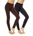 No Nonsense Women's Cotton Legging, Black/Espresso - 2 Pair Pack, Medium